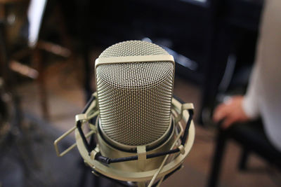 Close-up of microphone at recording studio