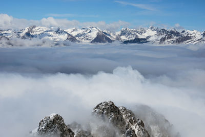 Scenic view of snowcapped mountains against sky