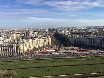 High angle view of buildings in city