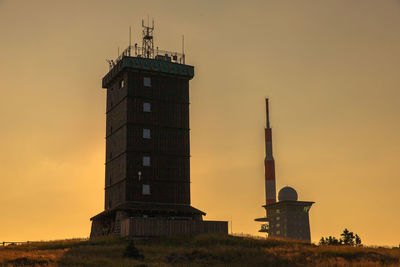 Low angle view of silhouette building against sky during sunset