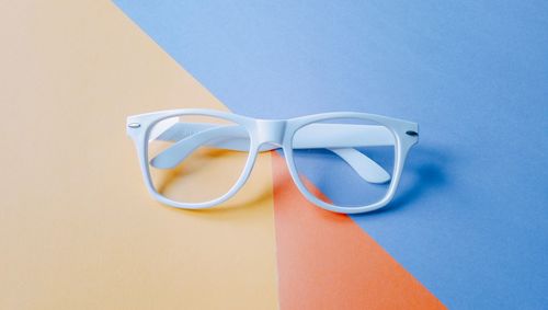 Close up of eyeglasses on table