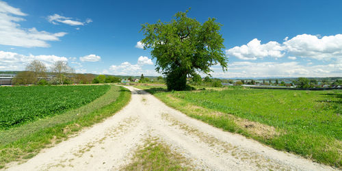 Road amidst field against sky