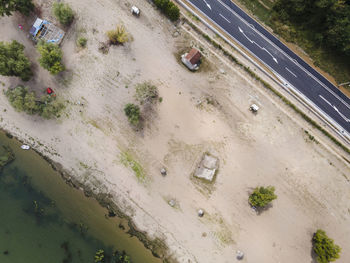 High angle view of cars on street