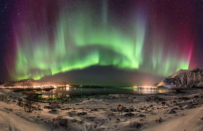 Scenic view of sea against sky at night