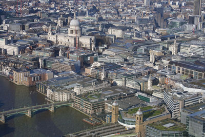 High angle view of city buildings