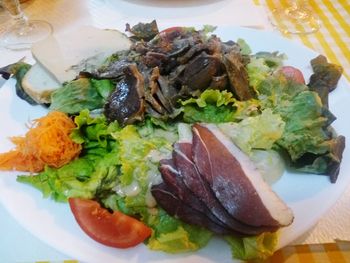 High angle view of food in plate