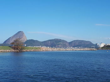 Scenic view of sea against clear blue sky