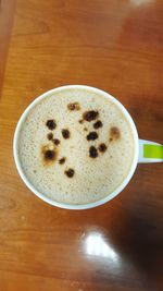 High angle view of coffee on table