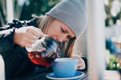 Portrait of man drinking coffee