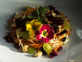 High angle view of fruits salad in plate