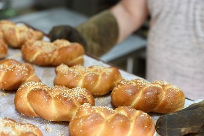 Close-up of hand preparing food