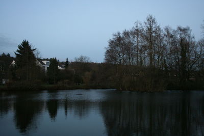 Scenic view of lake against clear sky