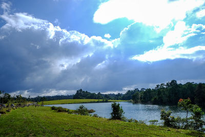Scenic view of lake against sky
