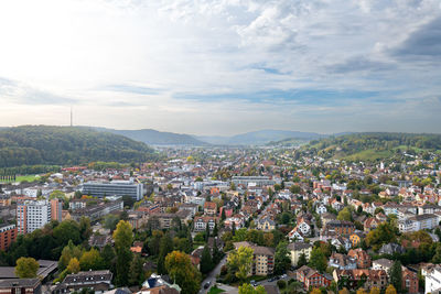 View on the townscape of winterthur, switzerland, including quarter wuelflingen