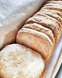 High angle view of bread in tray