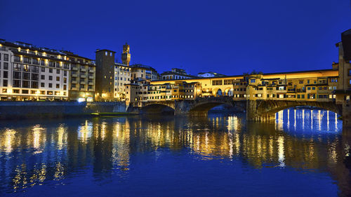 Reflection of illuminated buildings in water