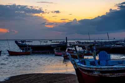 Sunset view with cloudy sky at gadani beach with dhow boat