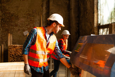 Man working with umbrella