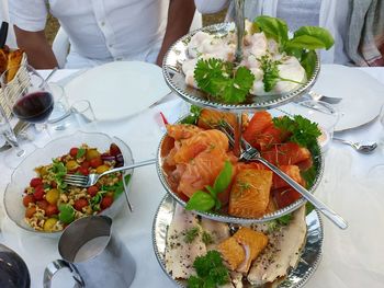 High angle view of food on table