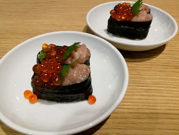 Close-up of food in plate on table