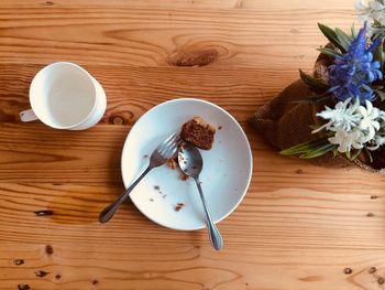 High angle view of breakfast on table