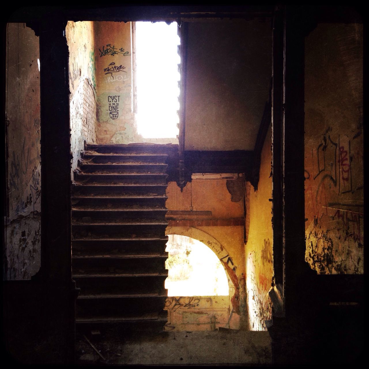 run-down, window, indoors, old, architecture, damaged, abandoned, built structure, deterioration, obsolete, old ruin, sunlight, bad condition, arch, weathered, destruction, ruined, history, day, entrance, historic, the past, no people, steps and staircase