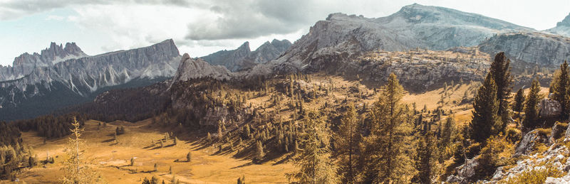 Panoramic view of landscape and mountains against sky