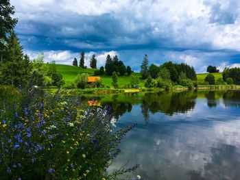 Scenic view of lake against sky