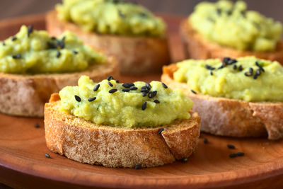 Close-up of bread on cutting board