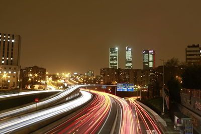 Light trails on road at night