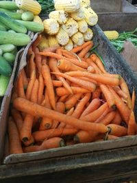 High angle view of vegetables for sale at market stall