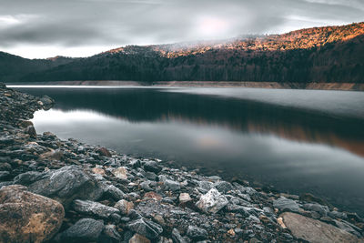 Scenic view of lake against sky