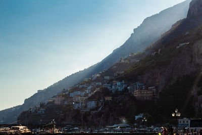 Sunlight between mountains over amalfi