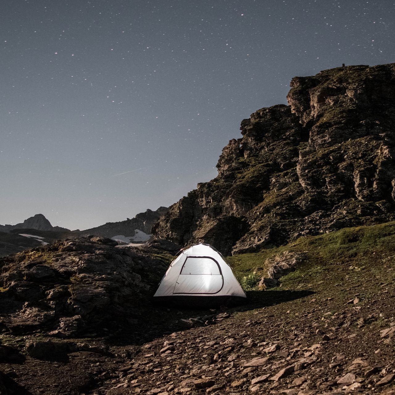 tranquil scene, night, tranquility, scenics, mountain, beauty in nature, nature, landscape, sky, clear sky, rock formation, transportation, star - space, non-urban scene, rock - object, outdoors, no people, copy space, idyllic, tree