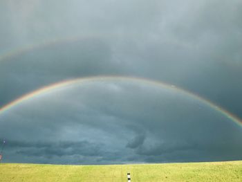 Scenic view of rainbow over field