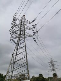 Low angle view of electricity pylon against sky