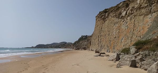 Scenic view of beach against clear sky