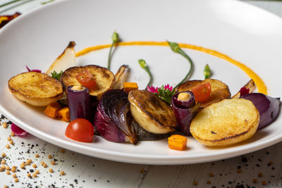 High angle view of meal served in plate