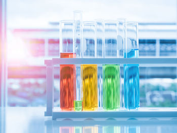 Close-up of test tube rack