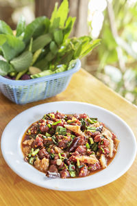 Close-up of meal served on table