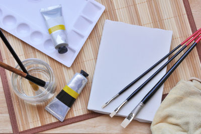 High angle view of beauty products on table