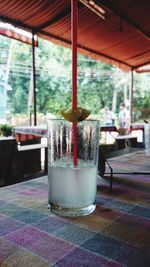 Close-up of drink on wooden table