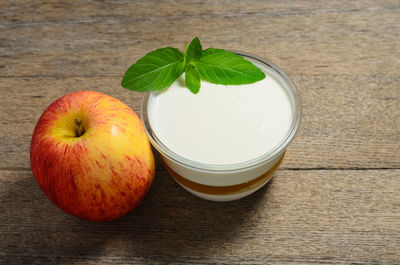 High angle view of apples on table