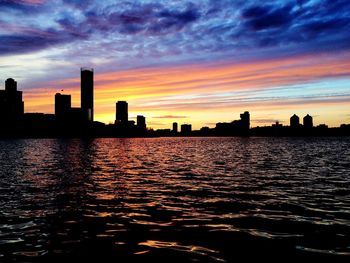 Silhouette of city at sunset