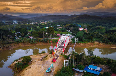 High angle view of lake against sky