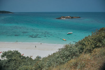 High angle view of sea against clear sky