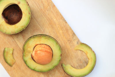 High angle view of fruits on cutting board