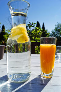 Drink and juice on table