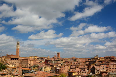 Buildings against cloudy sky