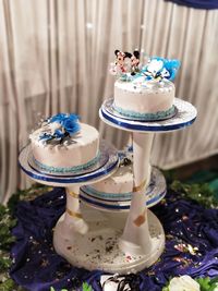High angle view of wedding cake on table